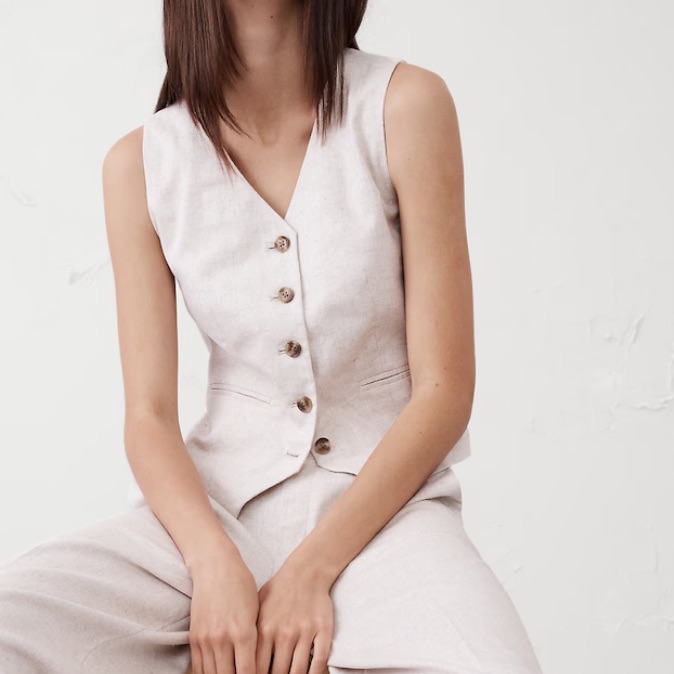 Nwt Banana Republic Linen Blend Vest Tall Neutral Suiting Button Front Xxl